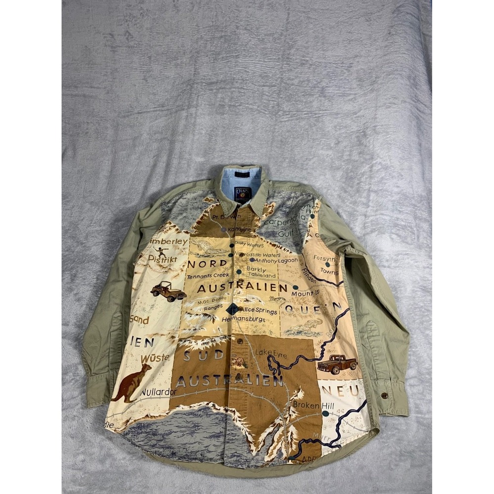 Chaps Ralph Lauren Australien Australian Map Print Button-up Shirt Mens M Cotton - Picture 1 of 8